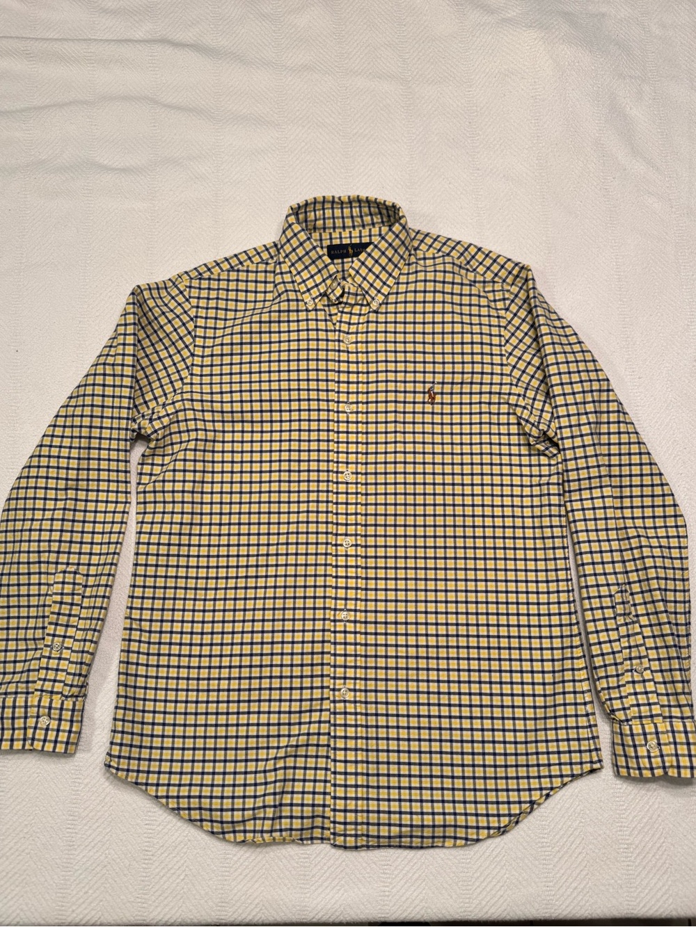 Classic Yellow and Navy Check Men's Button-Down Shirt